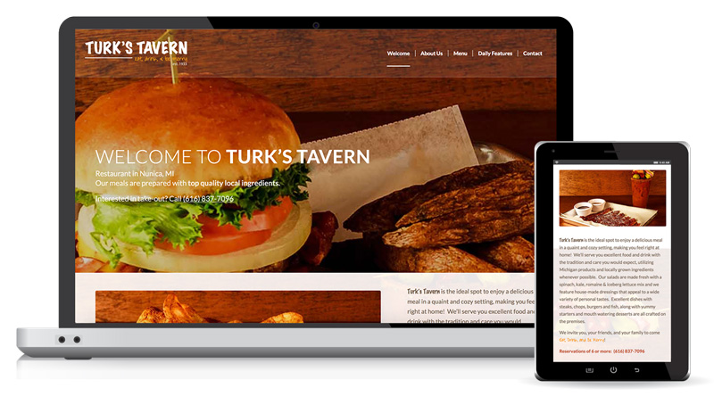 turks-tavern Restaurant Website focused on Menu